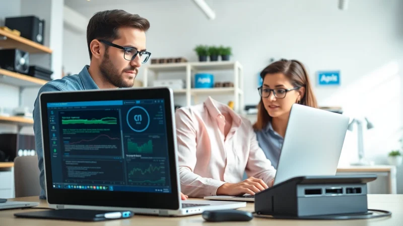Receive expert computer help as a technician assists a client in a modern office.