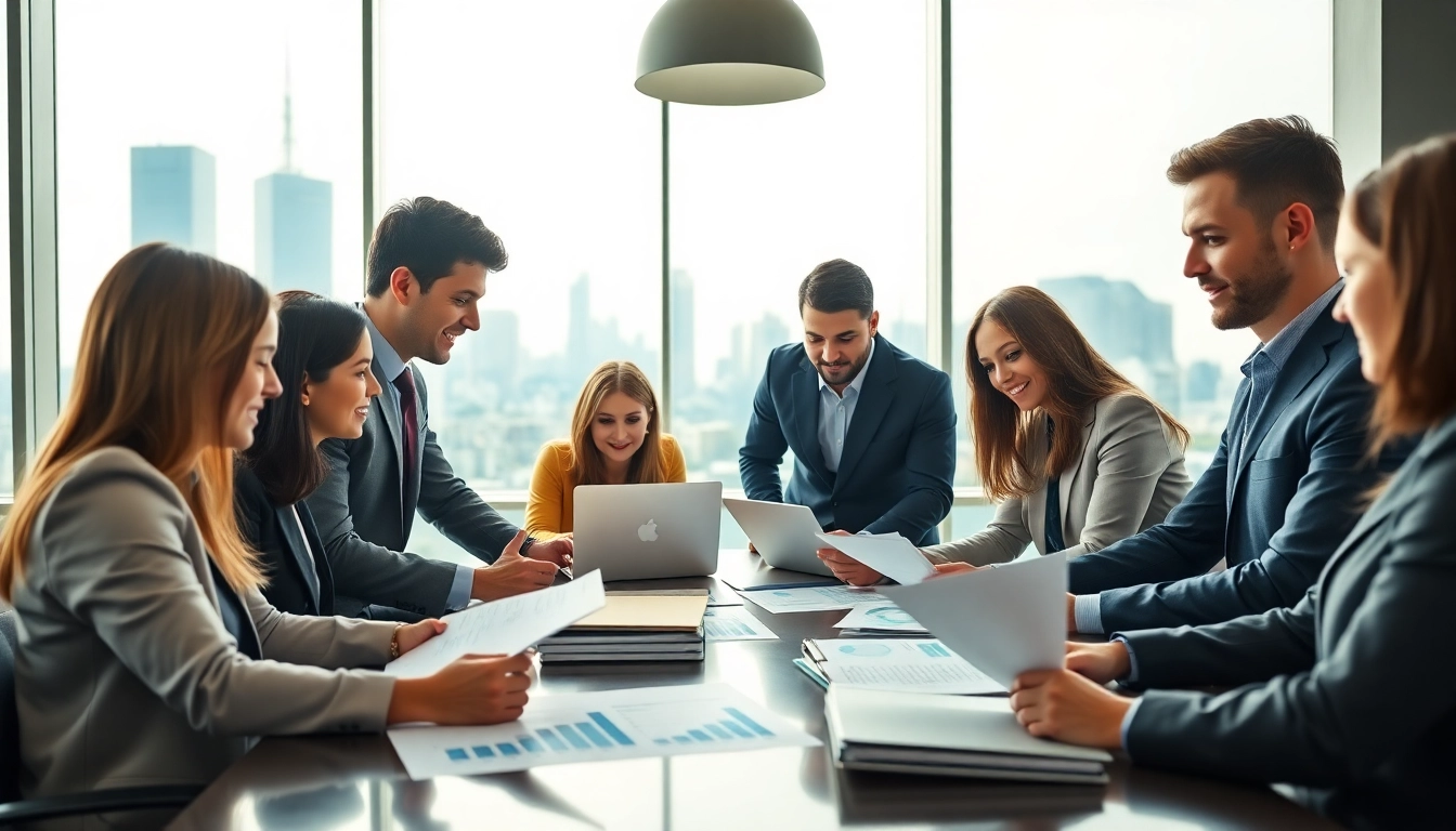 Quickplus Business Consultants team collaborating in a modern office environment, showcasing professionalism.