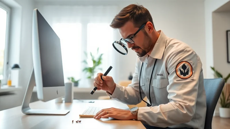 Analyze pest issues with The Exterminators Pest cpntrol in a professional office environment.