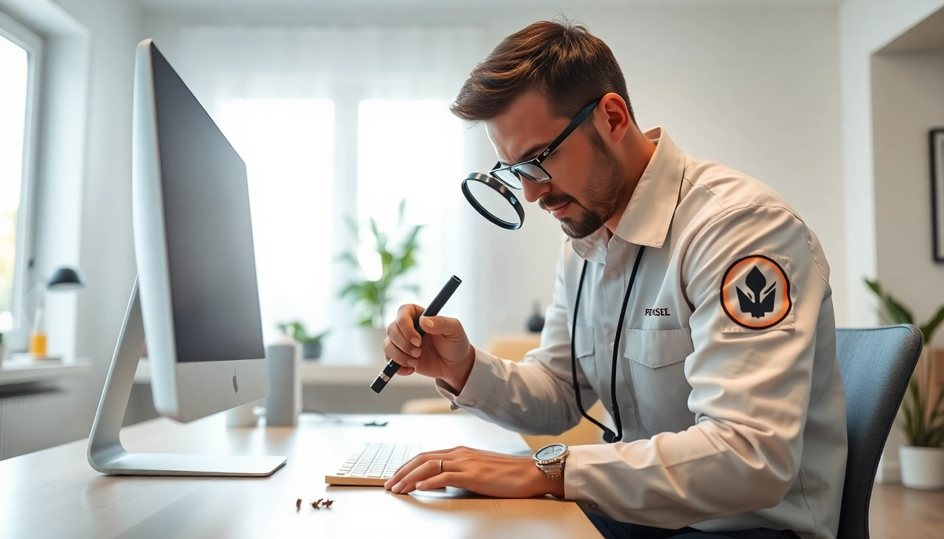 Analyze pest issues with The Exterminators Pest cpntrol in a professional office environment.