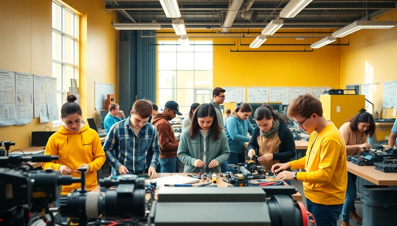 Students learning at a trade school in Tennessee, featuring hands-on training and collaboration in a bright classroom.