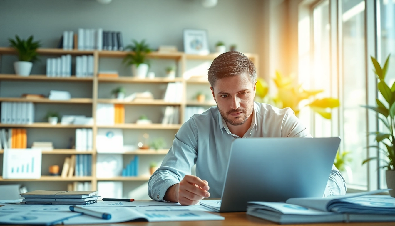 View of an accountant working diligently with an accountant email list in a modern office setting.
