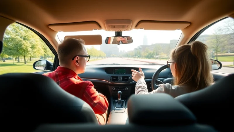 Leerling bij rijschool Utrecht krijgt instructies van de rijinstructeur in een moderne auto.