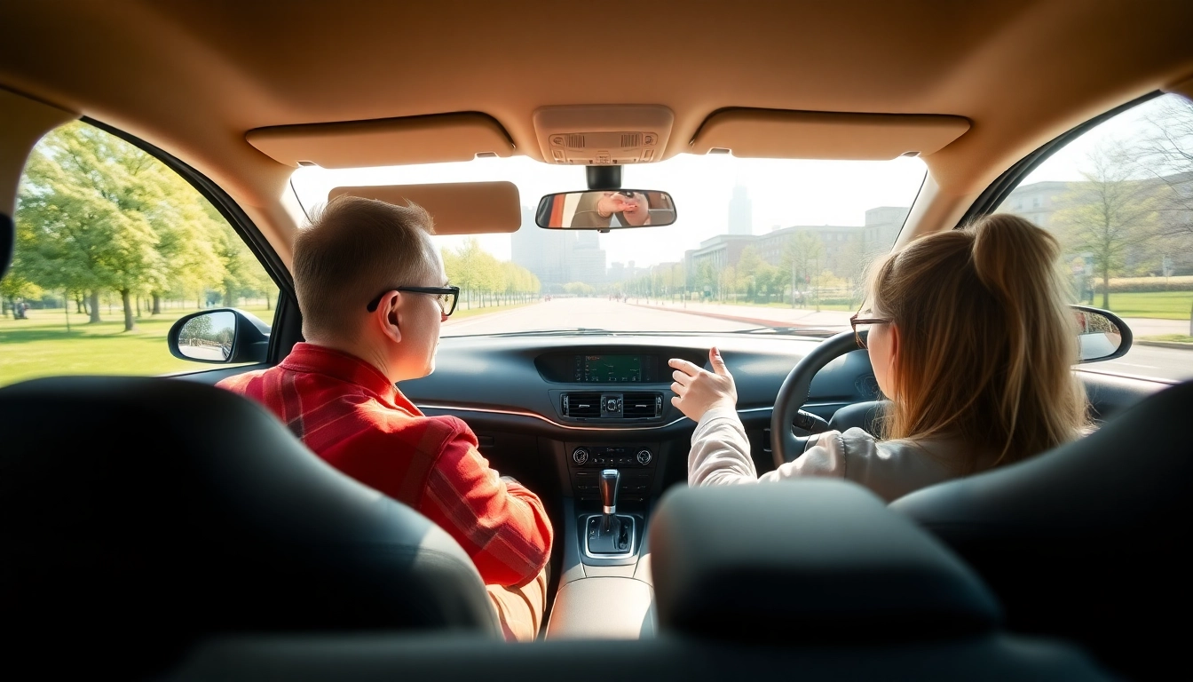 Leerling bij rijschool Utrecht krijgt instructies van de rijinstructeur in een moderne auto.