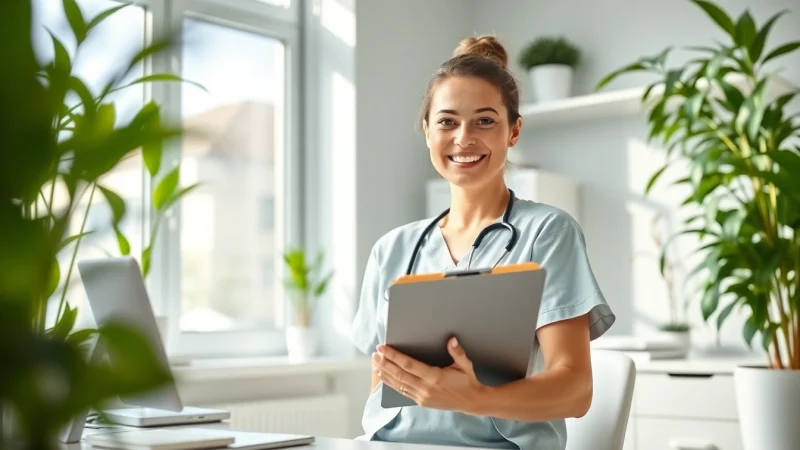 Engaging family nurse practitioners email list showcased by a friendly nurse in a bright clinic.