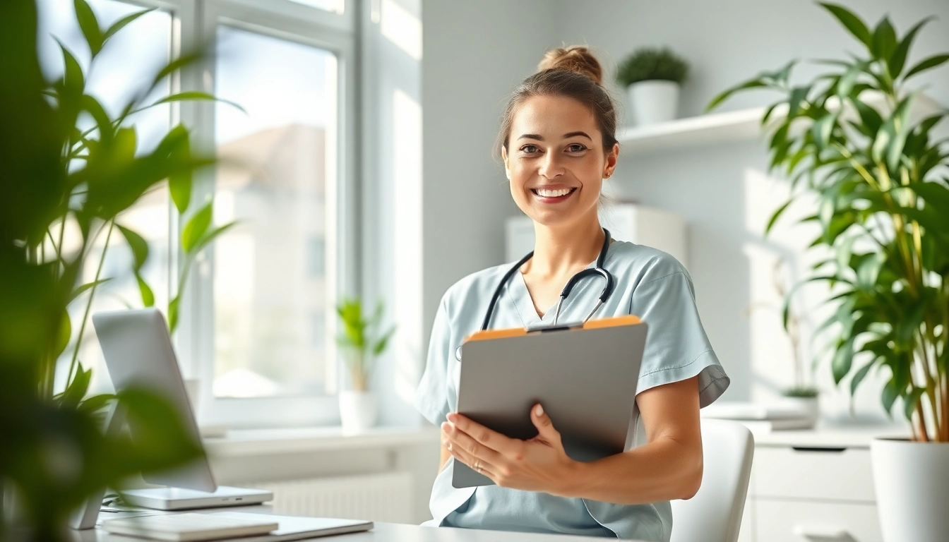 Engaging family nurse practitioners email list showcased by a friendly nurse in a bright clinic.