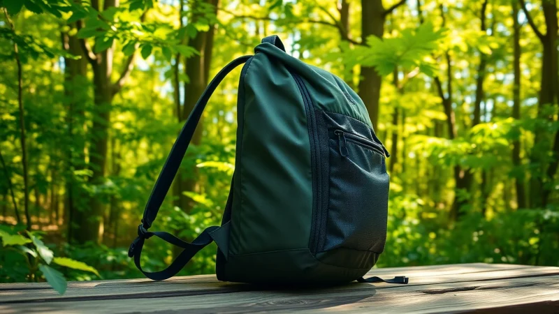 Rucksack kaufen - eleganter Rucksack in einem sonnigen Waldumfeld präsentiert.