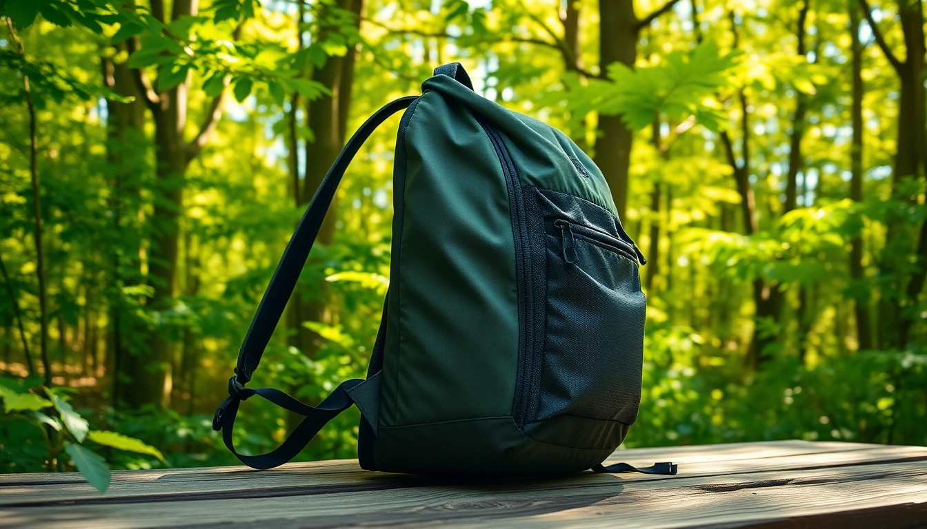 Rucksack kaufen - eleganter Rucksack in einem sonnigen Waldumfeld präsentiert.