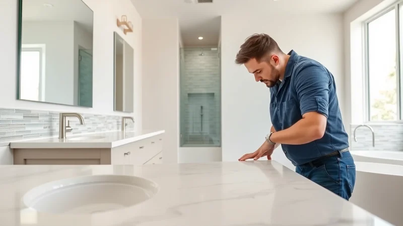 Bathroom remodeler enhancing a modern bathroom with stylish fixtures and bright design elements.