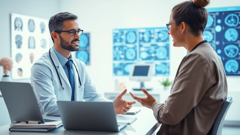Engaging neurologist email list professional discussing patient care in a modern clinic setting.