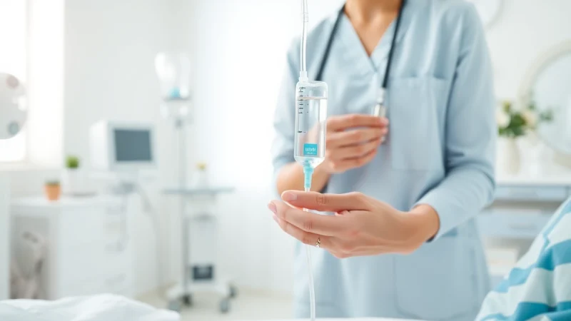 Administering IV therapy Nashville in a calm, professional medical setting with a focused nurse.