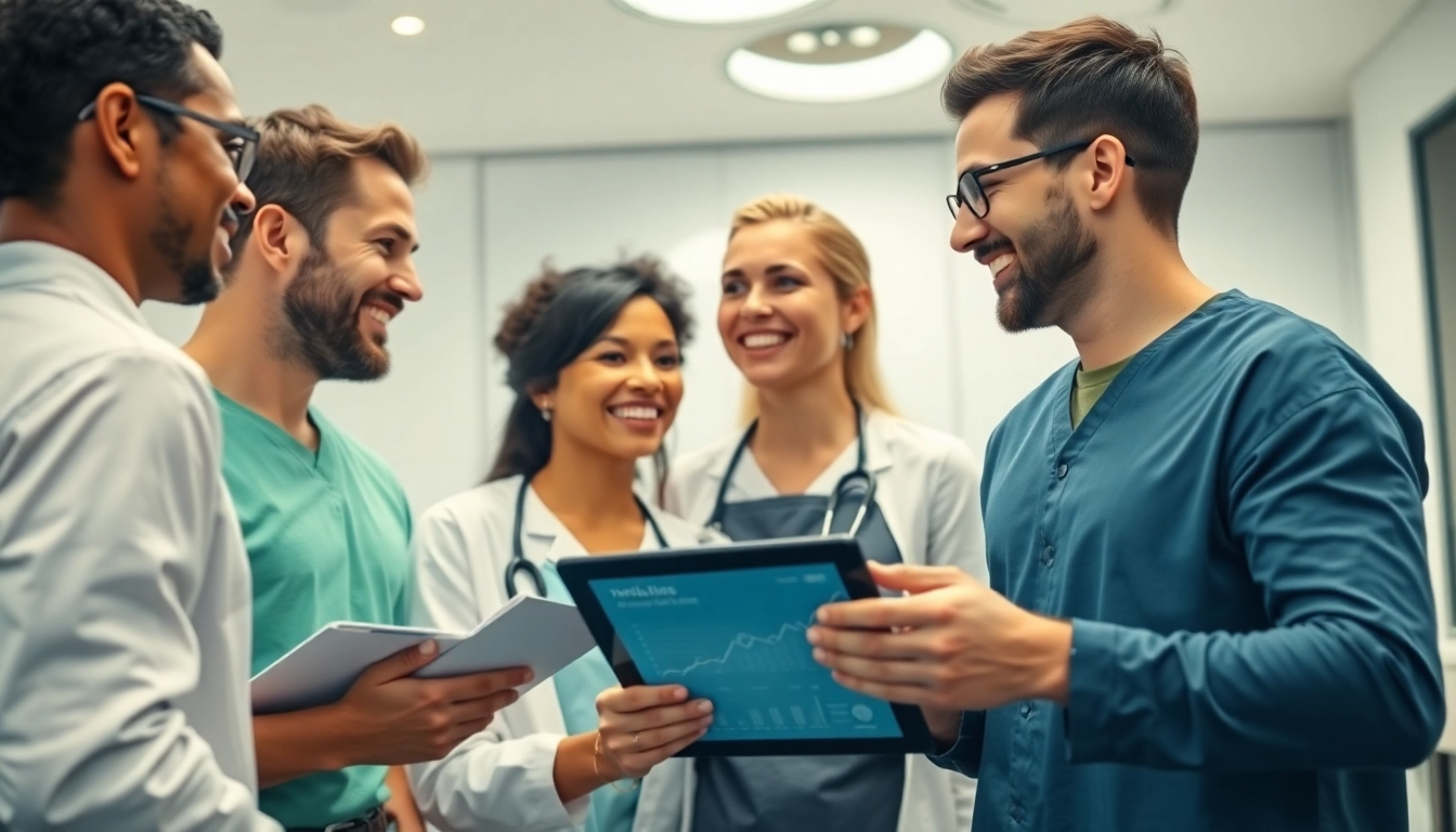Enhancing Dental marketing through engaging professional interactions in a modern clinic setting.