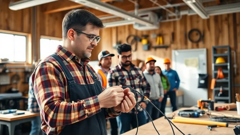 Students engaged in hands-on training at trade schools in southern California showcasing electrical skills.