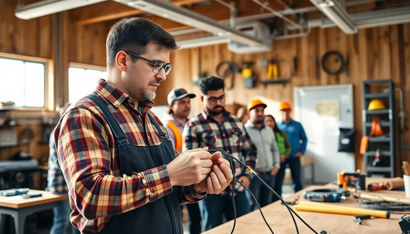 Students engaged in hands-on training at trade schools in southern California showcasing electrical skills.