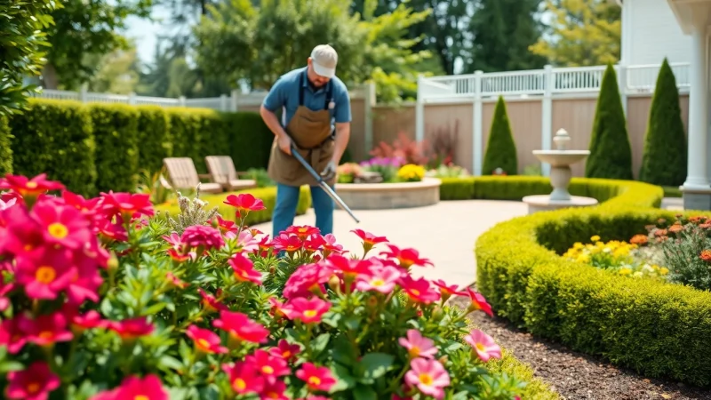 Skilled landscaping contractor Coquitlam enhancing a vibrant garden with flowers and patio.