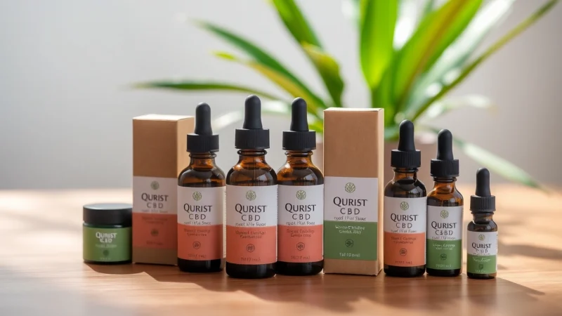 Qurist natural CBD products showcased prominently against a warm background.
