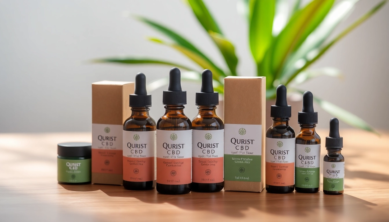 Qurist natural CBD products showcased prominently against a warm background.