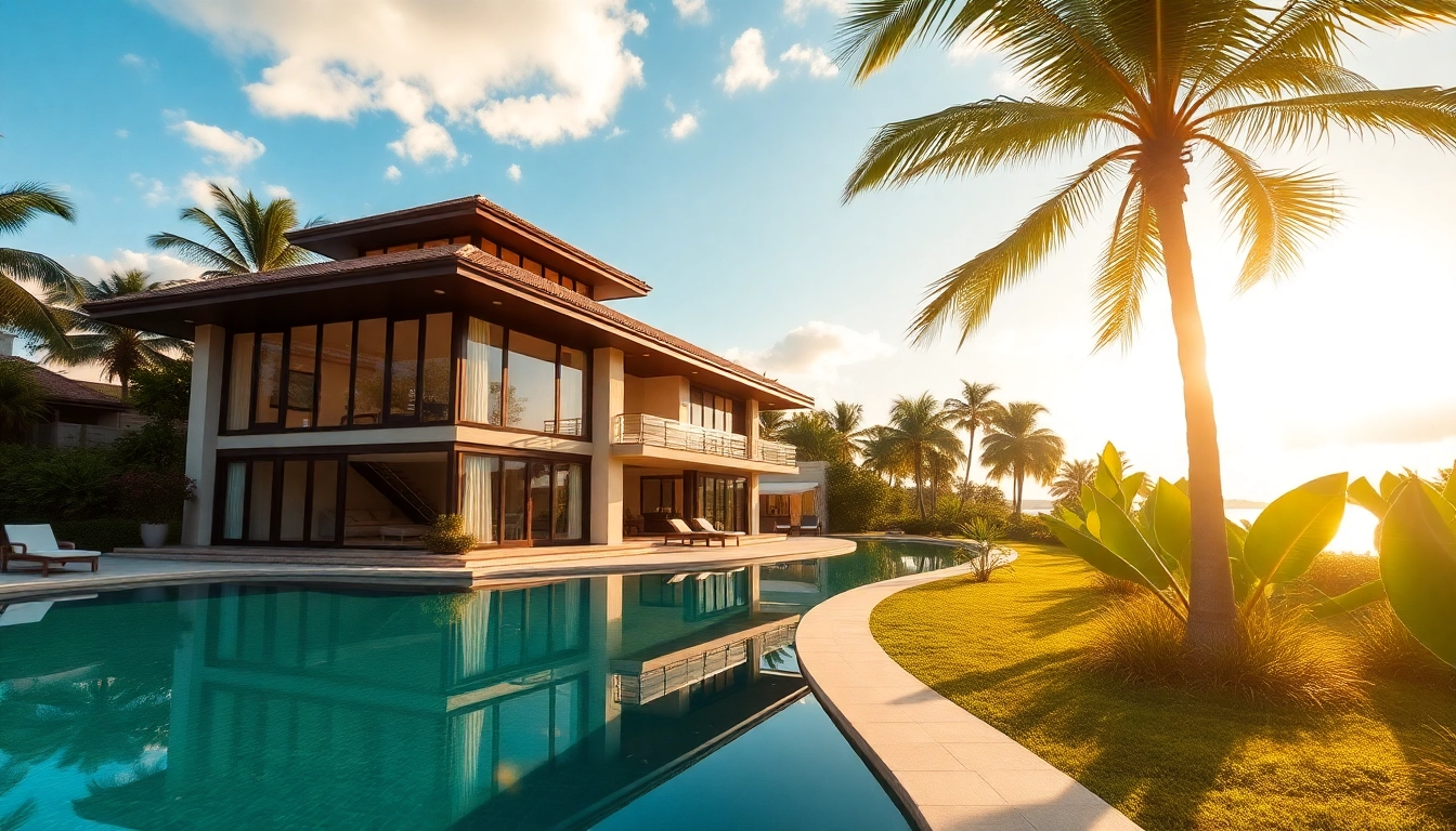 Explore stunning villa sales opportunities in a lush tropical paradise with luxury features.