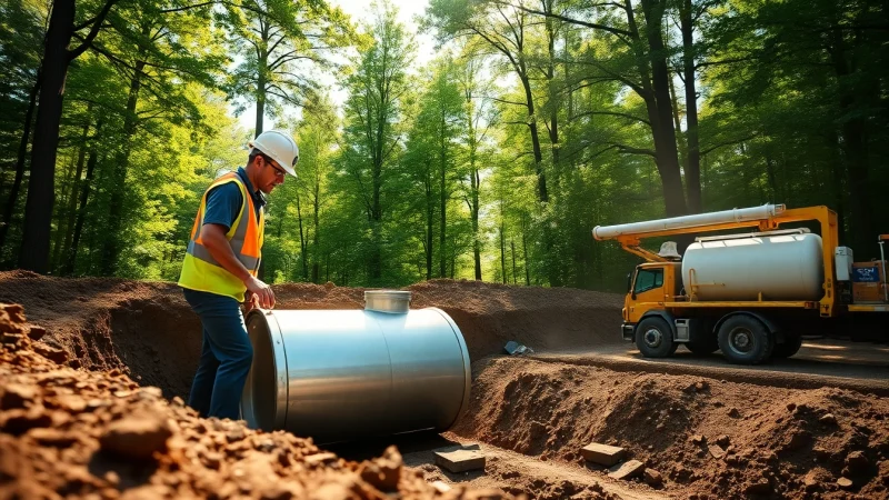 Demonstrating UST installation in Pennsylvania with a technician and equipment in the background.