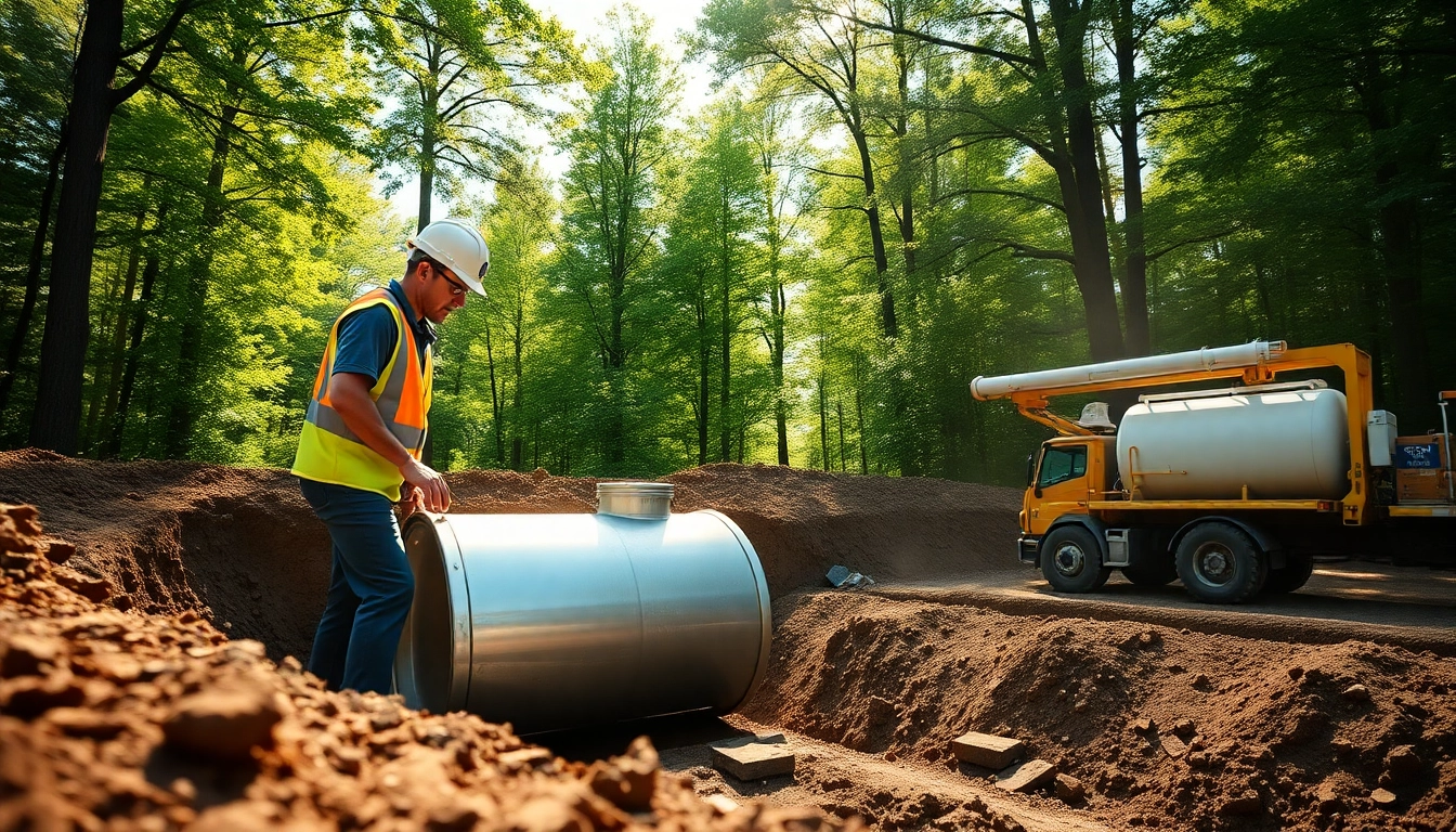 Demonstrating UST installation in Pennsylvania with a technician and equipment in the background.