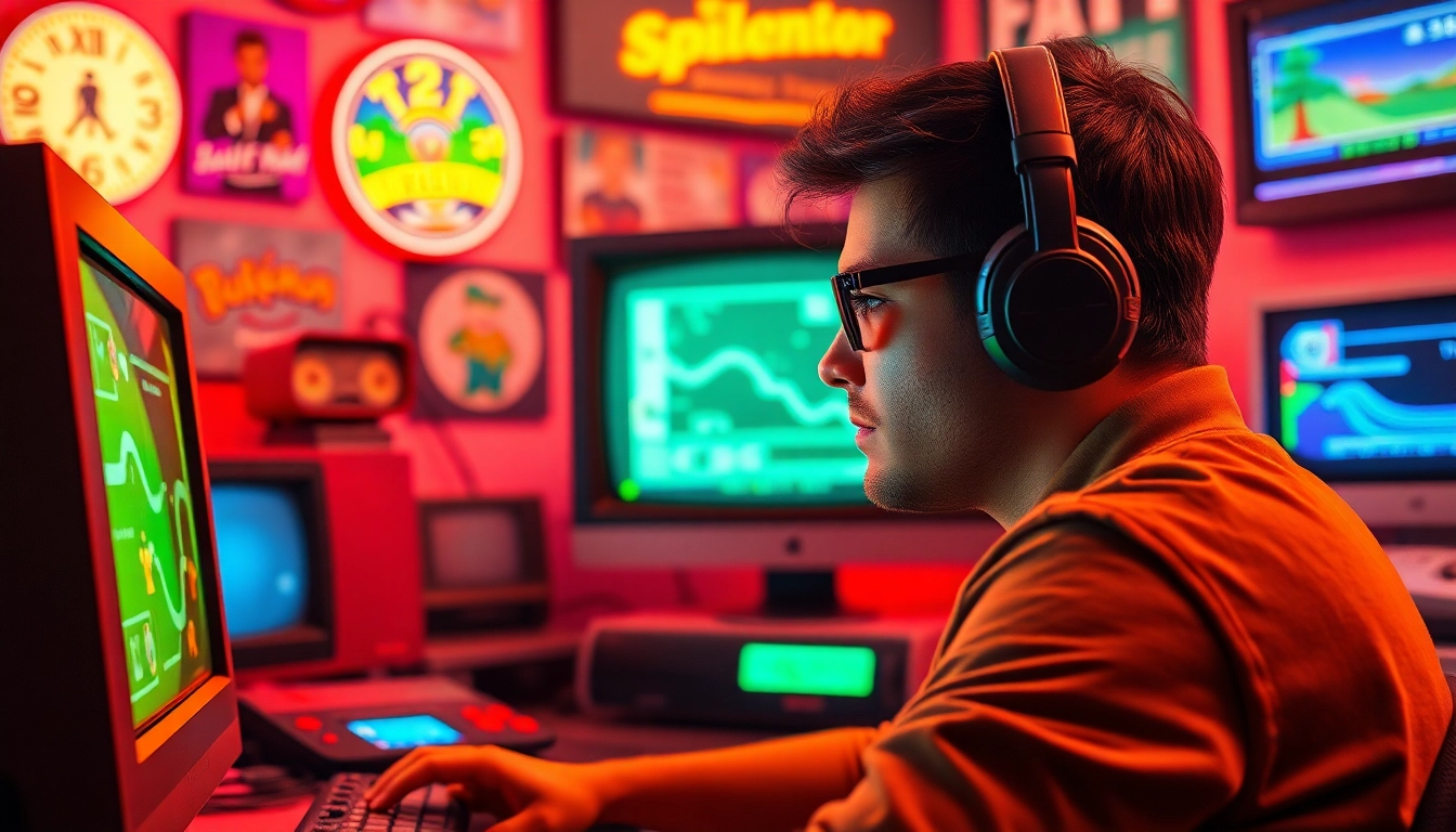 Engage in nostalgia as you play DOS games with a gamer in a vibrant setting.