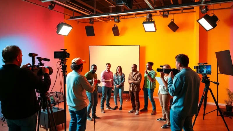 홍보영상제작 process involving a creative team capturing dynamic promotional video content.