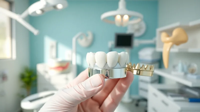 Dental crowns showcased in a professional dental setting, highlighting various materials and designs.