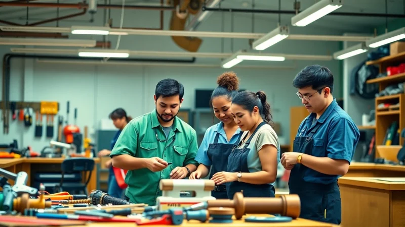 Students learning hands-on skills at trade schools in Hawaii through collaborative training.