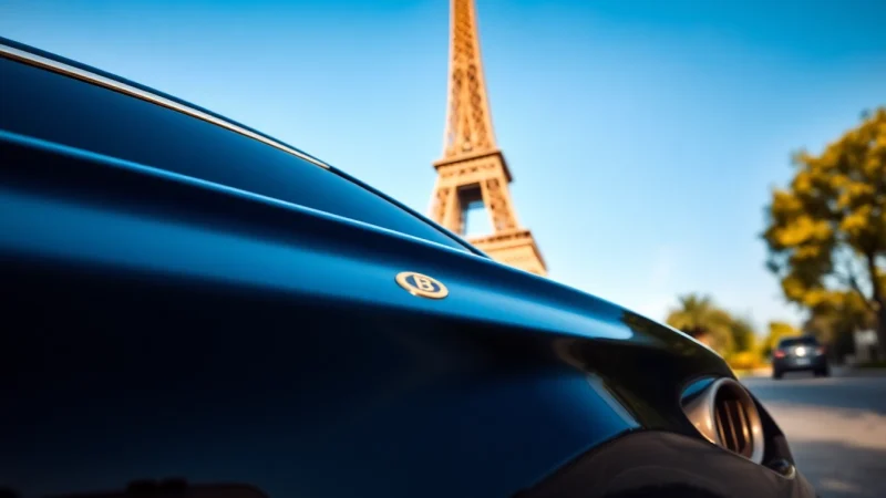 Chauffeur privé dans une berline luxueuse devant la Tour Eiffel à Paris
