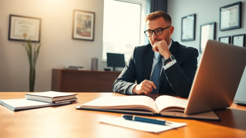 Houston personal injury attorney engaged in work, showcasing professionalism in a modern office.
