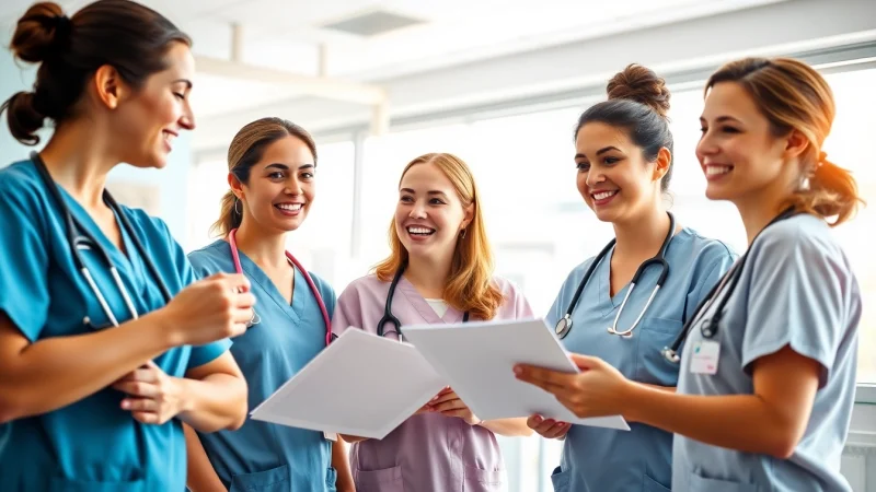Explore a dynamic nurses email list showcasing nursing professionals collaborating in a hospital.