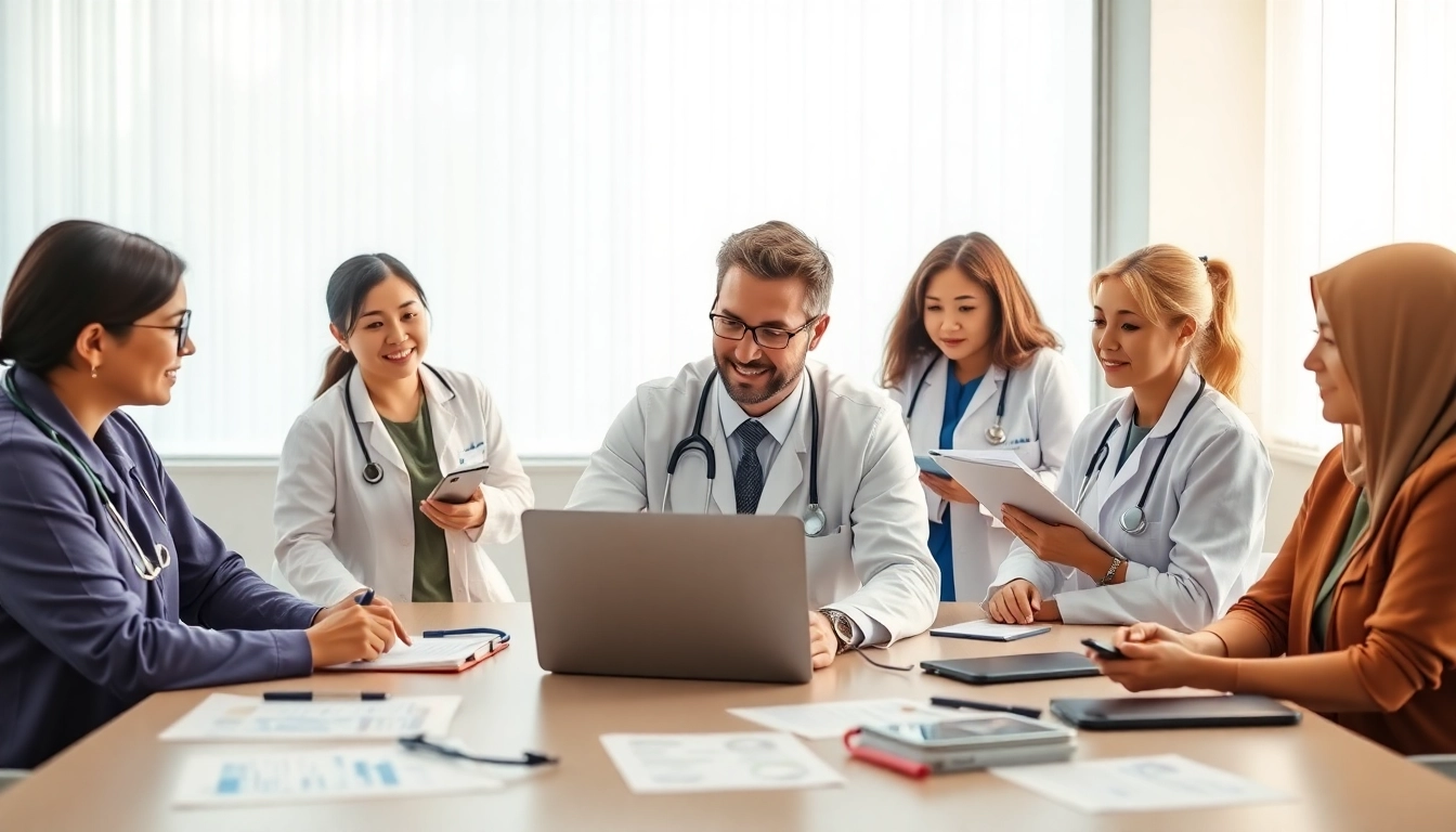 Marketers analyzing a general practitioner email list in a collaborative healthcare meeting.