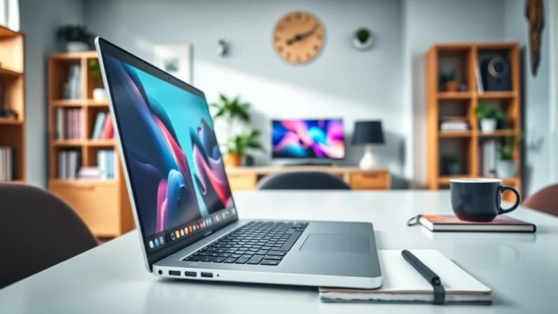 Showcase of affordable laptops Kenya in a modern workspace with vibrant laptop screen.