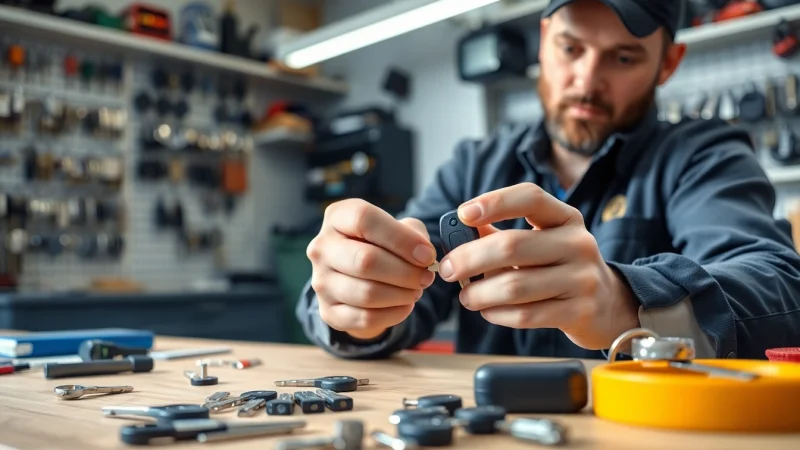 Help recovering lost car keys with a professional locksmith in a workshop setting.