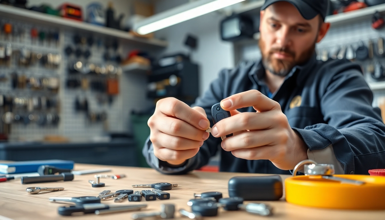 Help recovering lost car keys with a professional locksmith in a workshop setting.