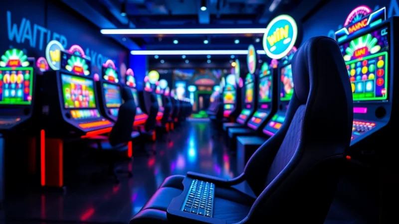 Menampilkan pengalaman permainan meriah4d dengan kursi gaming dan layar slot yang berwarna-warni.