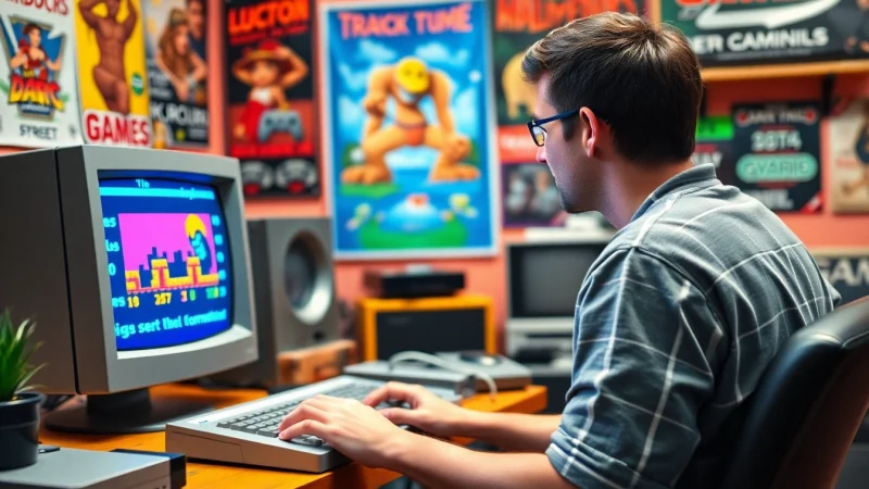 Engaged player exploring nostalgic classics to play dos games on an old computer setup.