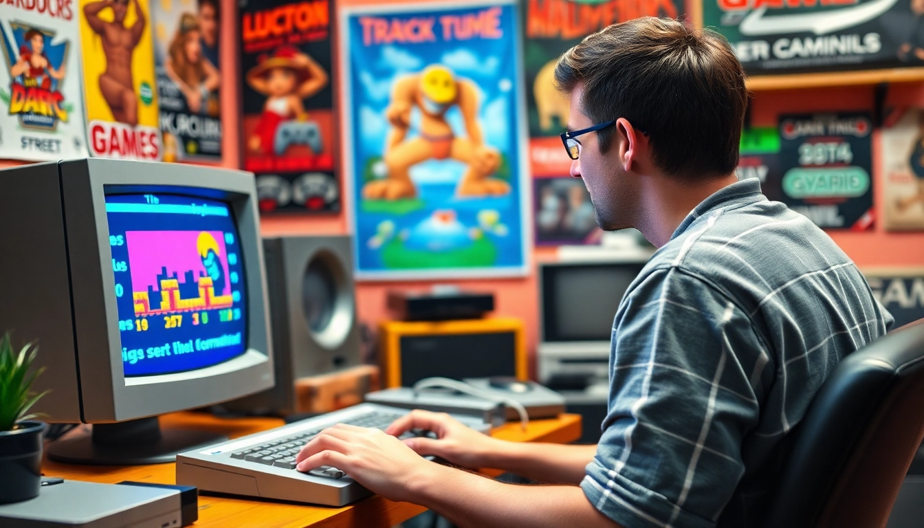 Engaged player exploring nostalgic classics to play dos games on an old computer setup.