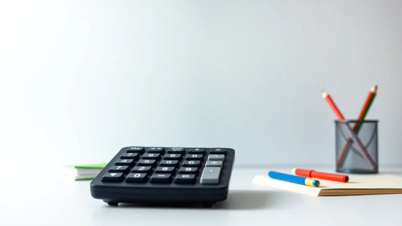 Calculate effortlessly with a Basic Calculator placed in a modern office setting.