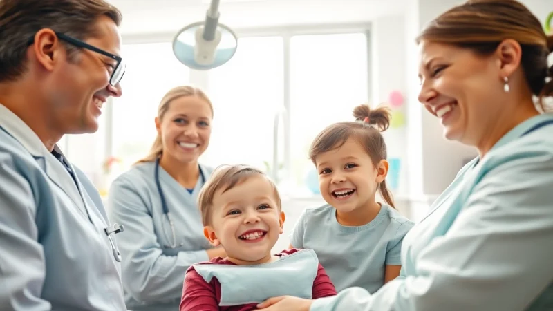 Pediatric dentists email list showcasing pediatric dentists engaging with children in a friendly setting.