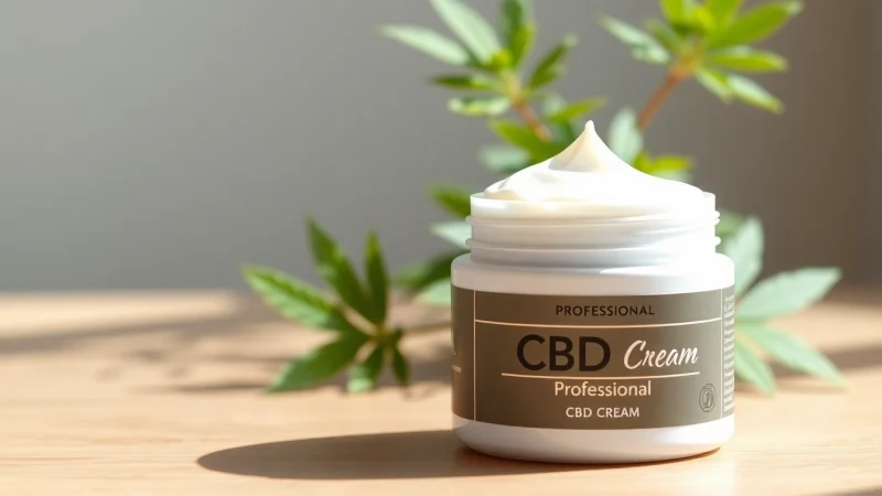 Apply CBD Cream Canada for relief, featuring an elegant jar with natural ingredients background.
