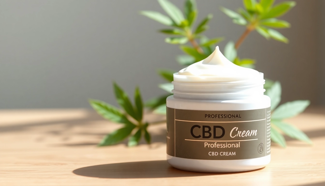 Apply CBD Cream Canada for relief, featuring an elegant jar with natural ingredients background.
