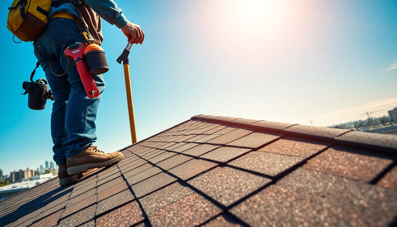 Visualizing Roof Replacement Vancouver Wa with a professional roofer on a new roof in vibrant daylight.