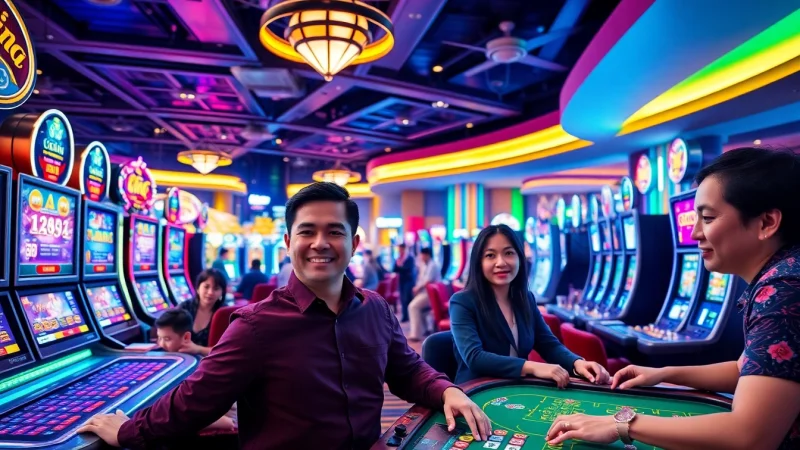 Players winning at the Best Online Casino Philippines 2025 in a vibrant, luxurious environment.