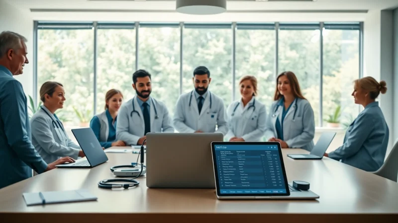 Showcase of healthcare professionals engaging with clinics email list data in a collaborative setting.