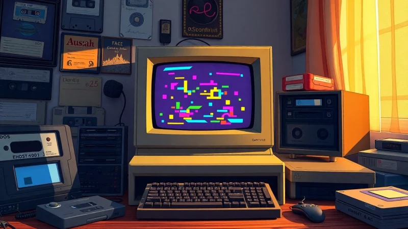 Engage with nostalgia as you play dos games on a vintage computer.