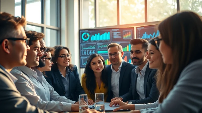Gather insights on competitive intelligence with professionals analyzing data in a bright, modern office setting.