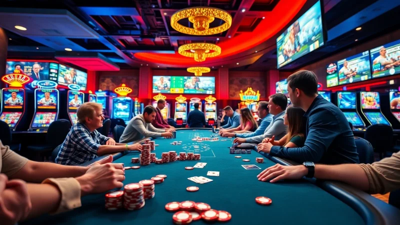 Engaging scene of We1Win online casino games showcasing poker, slots, and sports betting.