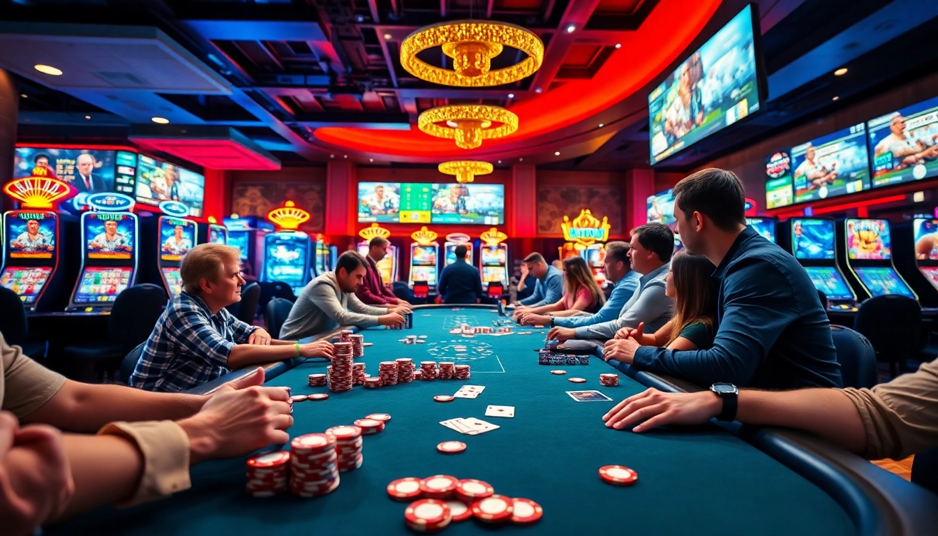 Engaging scene of We1Win online casino games showcasing poker, slots, and sports betting.