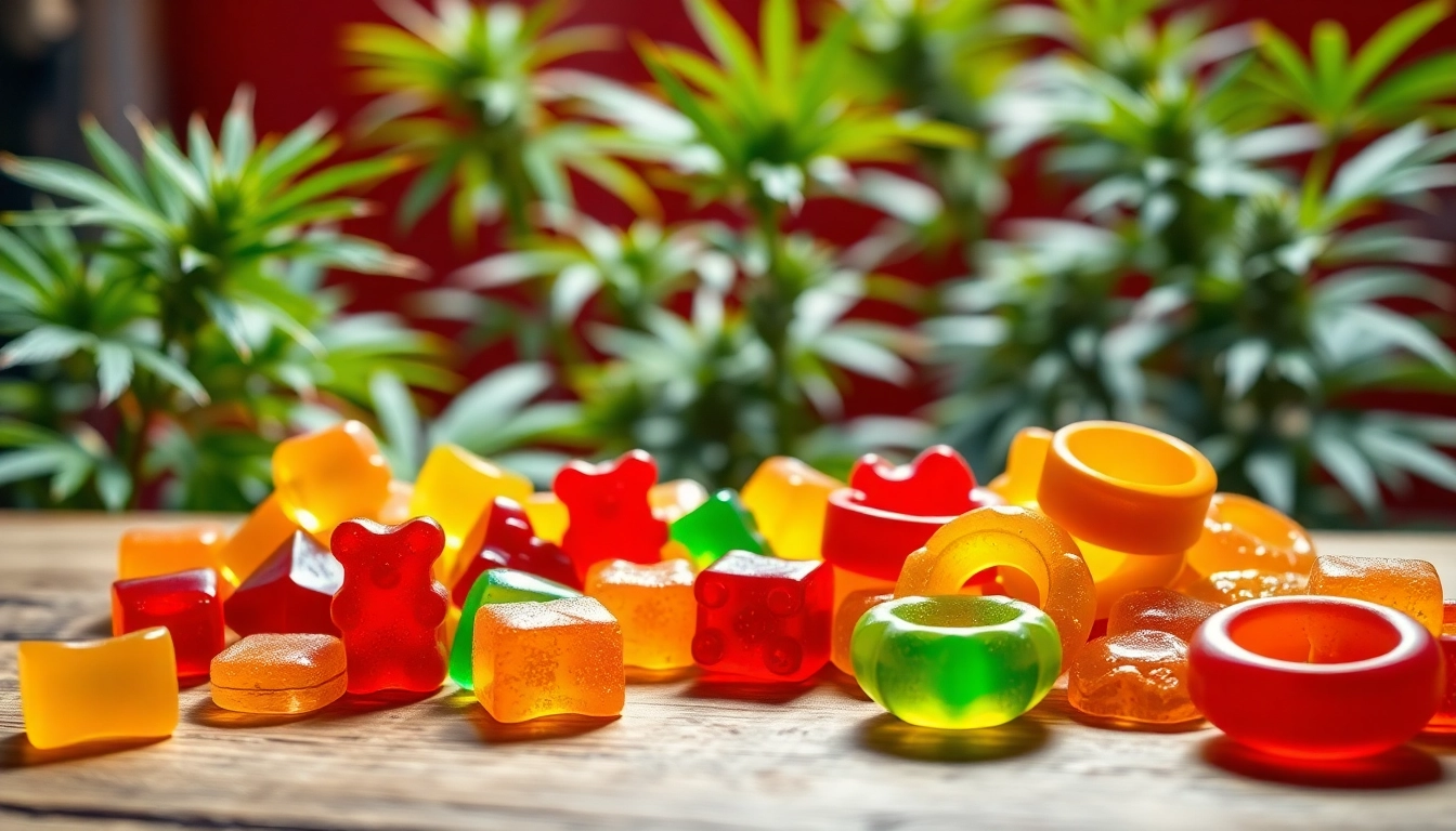 Order THC gummies online with a delicious assortment of colorful flavors in a natural setting.